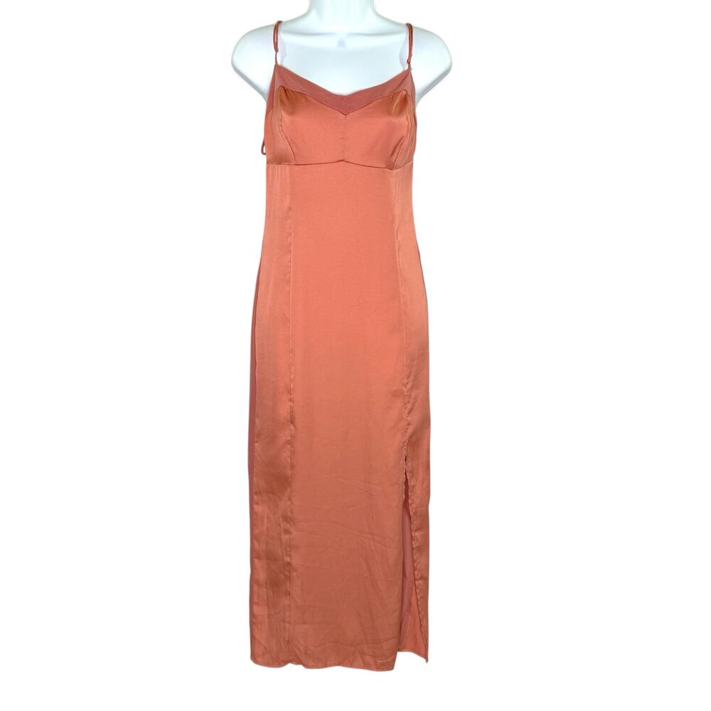 Free People XL Intimately FP City Cool Midi Slip Dress Canyon Clay Satin *flaw